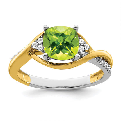 14K Bicolor Gold Ring mit Kissenschliff-Peridot und echten Diamanten