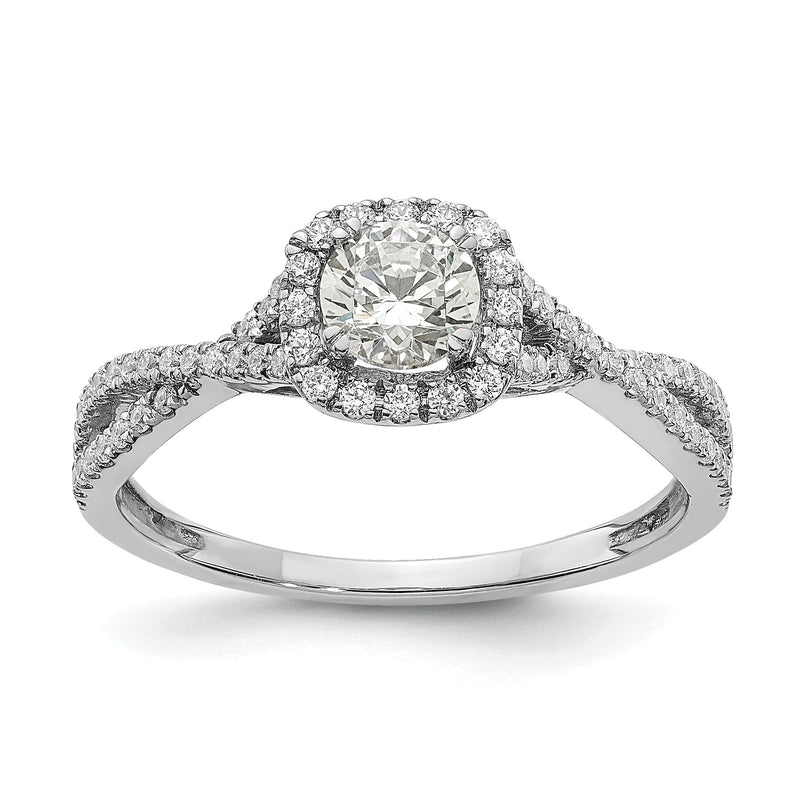 14K Weißgold Heiligenschein Plus (holds 1/2 Karat (5.2mm) Rund Mittig) 1/3 Diamant Halbfassung Verlobungsring
