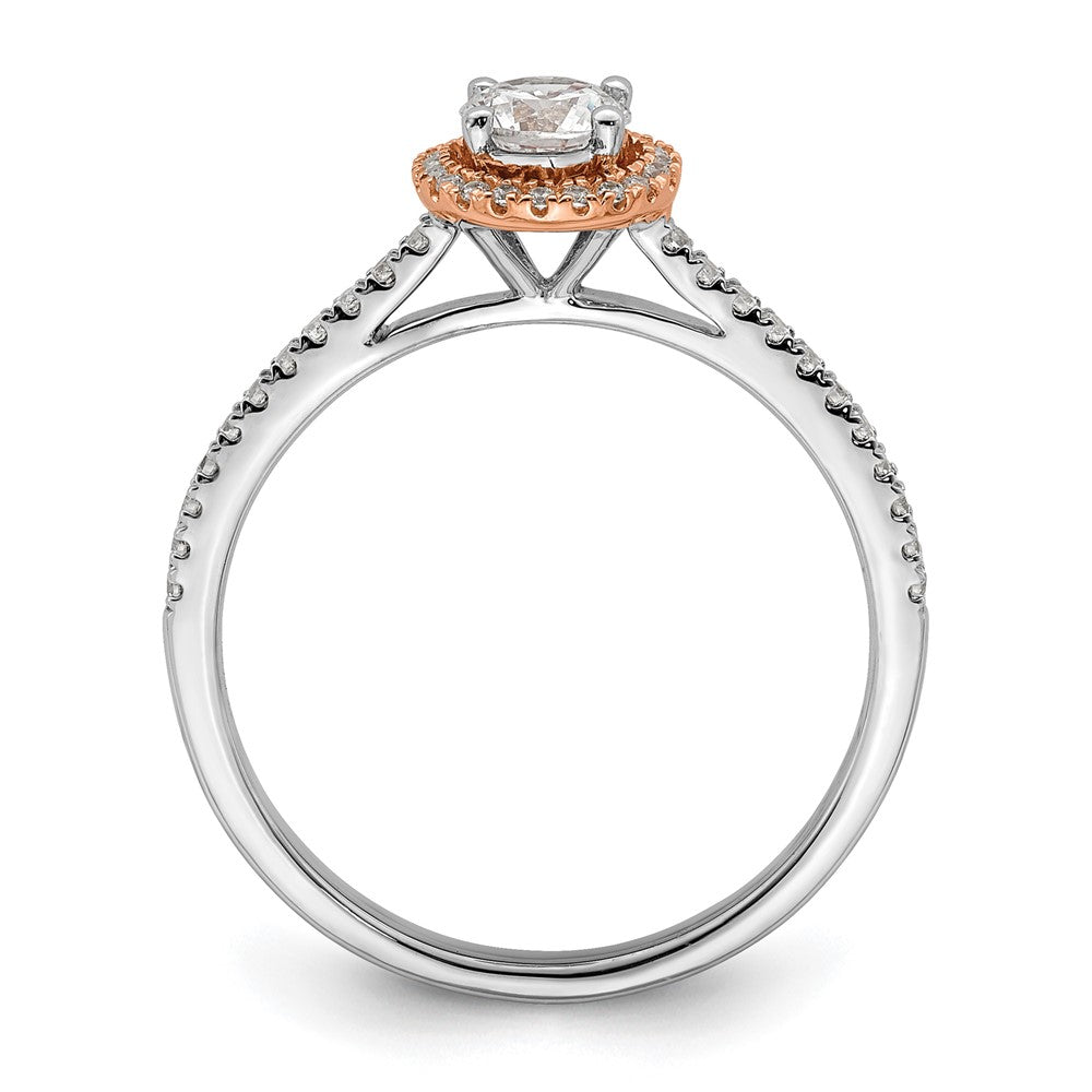 14K Bicolor Rosé- und Weißgold Verlobungsring mit 0,5 ct. Laborgezüchteten Diamanten im Rundschliff, VS/SI+ G+, mit Halo-Fassung