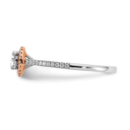 14K Bicolor Rosé- und Weißgold Verlobungsring mit 0,5 ct. Laborgezüchteten Diamanten im Rundschliff, VS/SI+ G+, mit Halo-Fassung