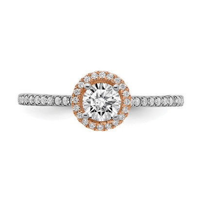14K Bicolor Rosé- und Weißgold Verlobungsring mit 0,5 ct. Laborgezüchteten Diamanten im Rundschliff, VS/SI+ G+, mit Halo-Fassung