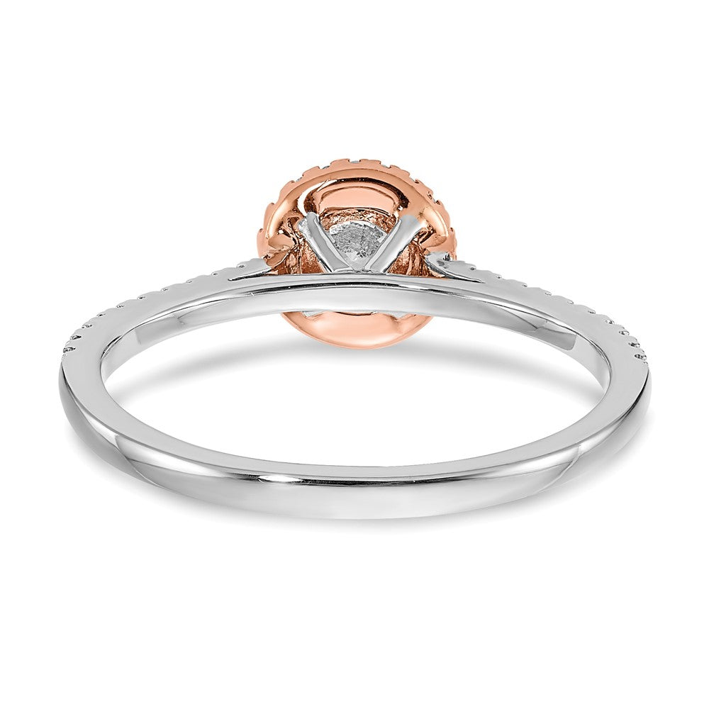 14K Bicolor Rosé- und Weißgold Verlobungsring mit 0,5 ct. Laborgezüchteten Diamanten im Rundschliff, VS/SI+ G+, mit Halo-Fassung