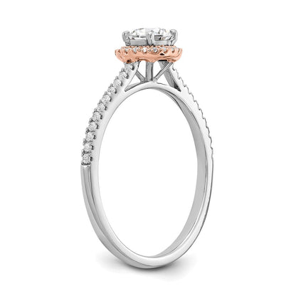 14K Bicolor Rosé- und Weißgold Verlobungsring mit 0,5 ct. Laborgezüchteten Diamanten im Rundschliff, VS/SI+ G+, mit Halo-Fassung