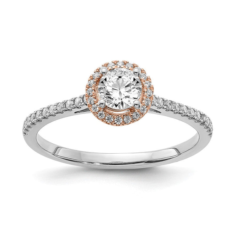 Verlobungs- und Brautring mit Diamant-Halo, 0,5 ct. natürliche Diamanten im Rundschliff, 14K Weiß- und Roségold