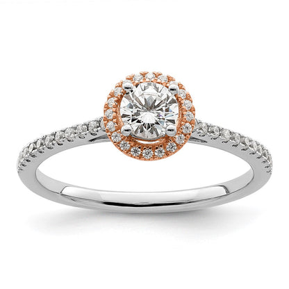 14K Bicolor Rosé- und Weißgold Verlobungsring mit 0,5 ct. Laborgezüchteten Diamanten im Rundschliff, VS/SI+ G+, mit Halo-Fassung