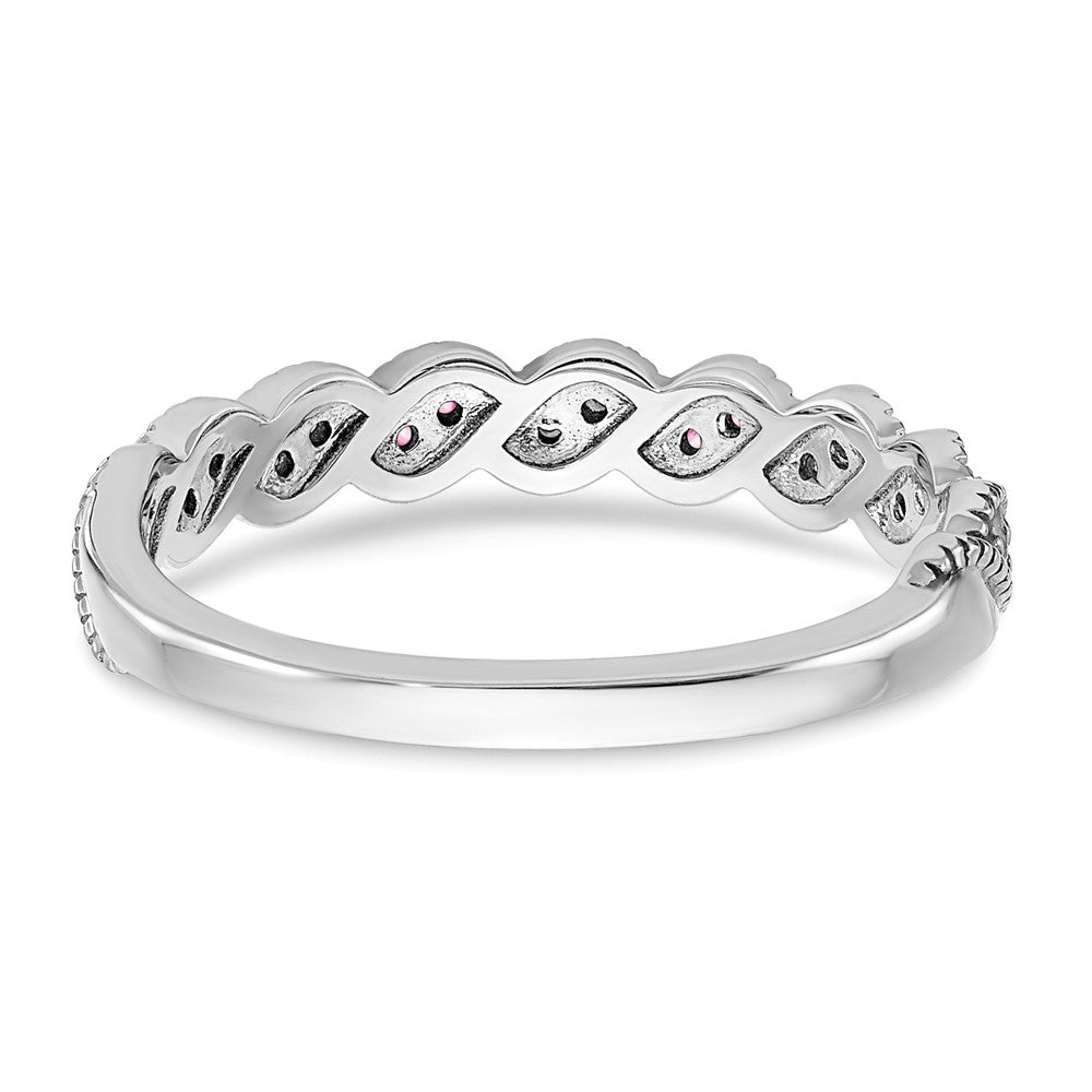 14K Weißgold Ring mit gezüchtetem pinkfarbenem Saphir und echtem Diamant, gedreht