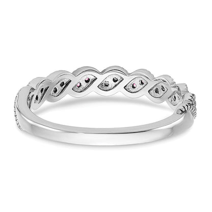14K Weißgold Ring mit gezüchtetem pinkfarbenem Saphir und echtem Diamant, gedreht