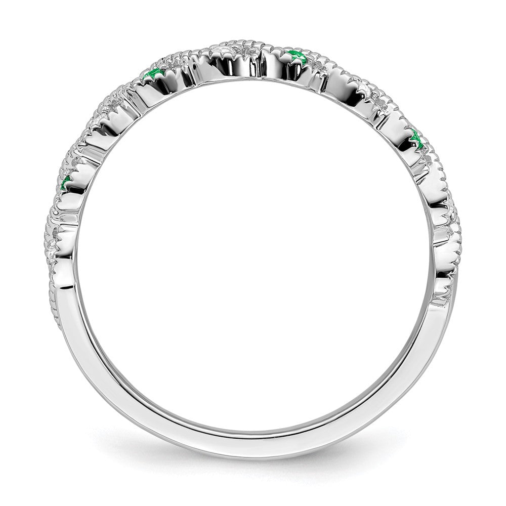 14K Weißgold Ring mit Smaragd und echten Diamanten, gedreht