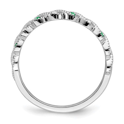 14K Weißgold Ring mit Smaragd und echten Diamanten, gedreht