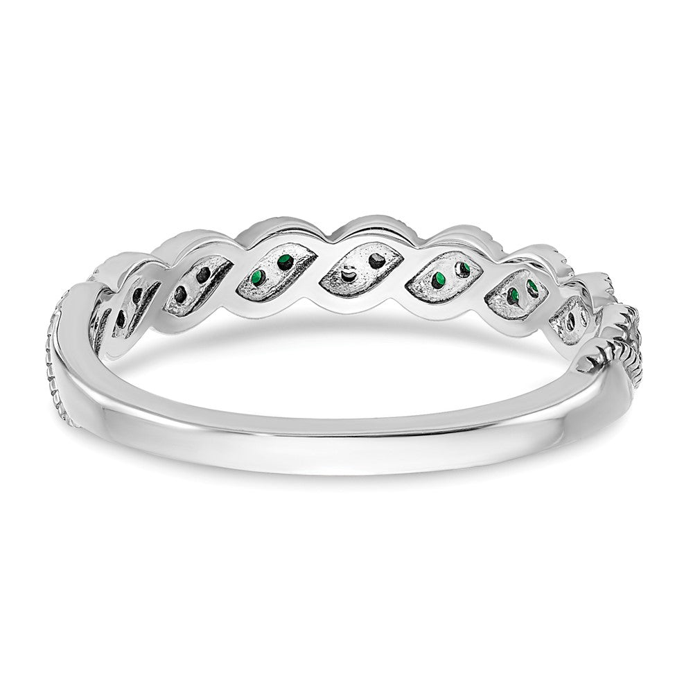 14K Weißgold Ring mit Smaragd und echten Diamanten, gedreht
