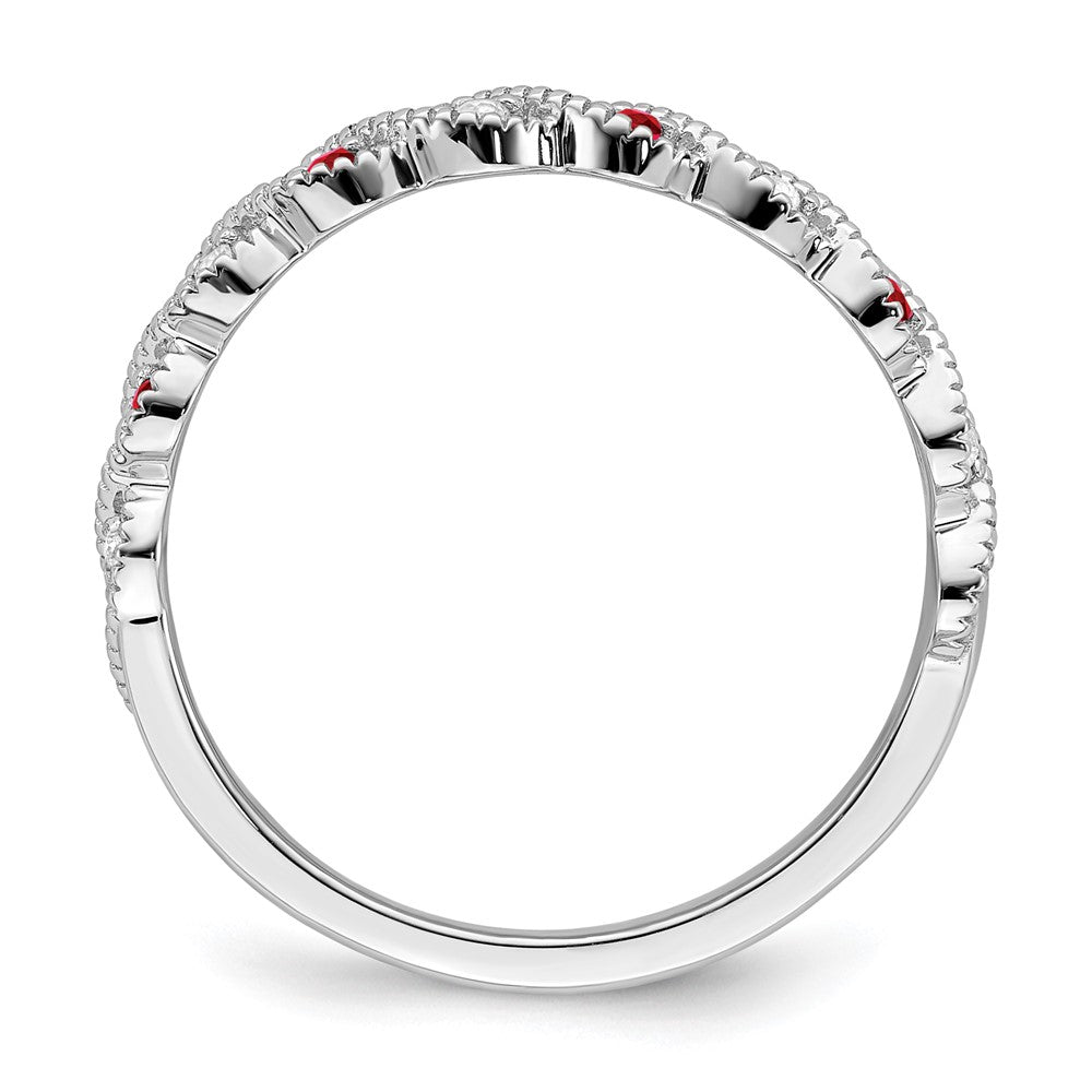 14K Weißgold Ring mit Rubin und echtem Diamant, gedreht