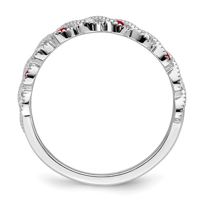 14K Weißgold Ring mit Rubin und echtem Diamant, gedreht