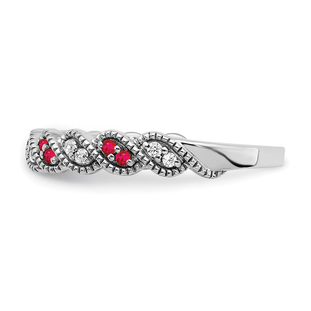 14K Weißgold Ring mit Rubin und echtem Diamant, gedreht