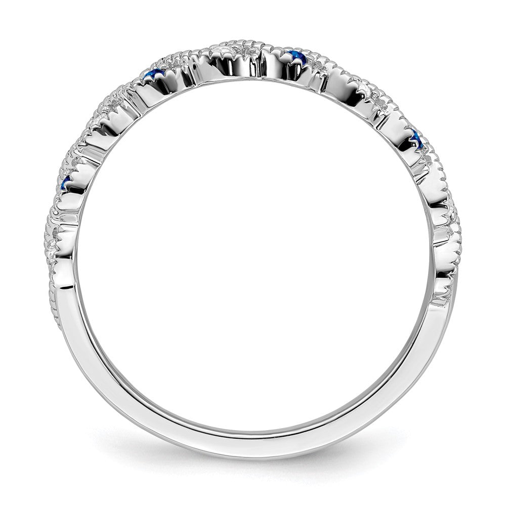 14K Weißgold Ring mit Saphir und echtem Diamant im Twist-Design