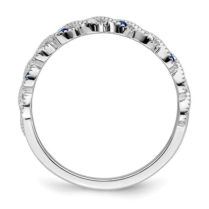 14K Weißgold Ring mit Saphir und echtem Diamant im Twist-Design