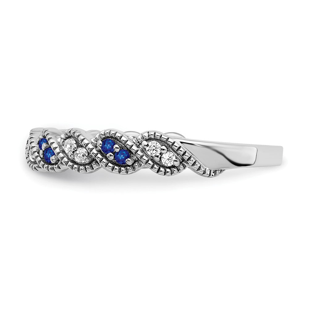 14K Weißgold Ring mit Saphir und echtem Diamant im Twist-Design