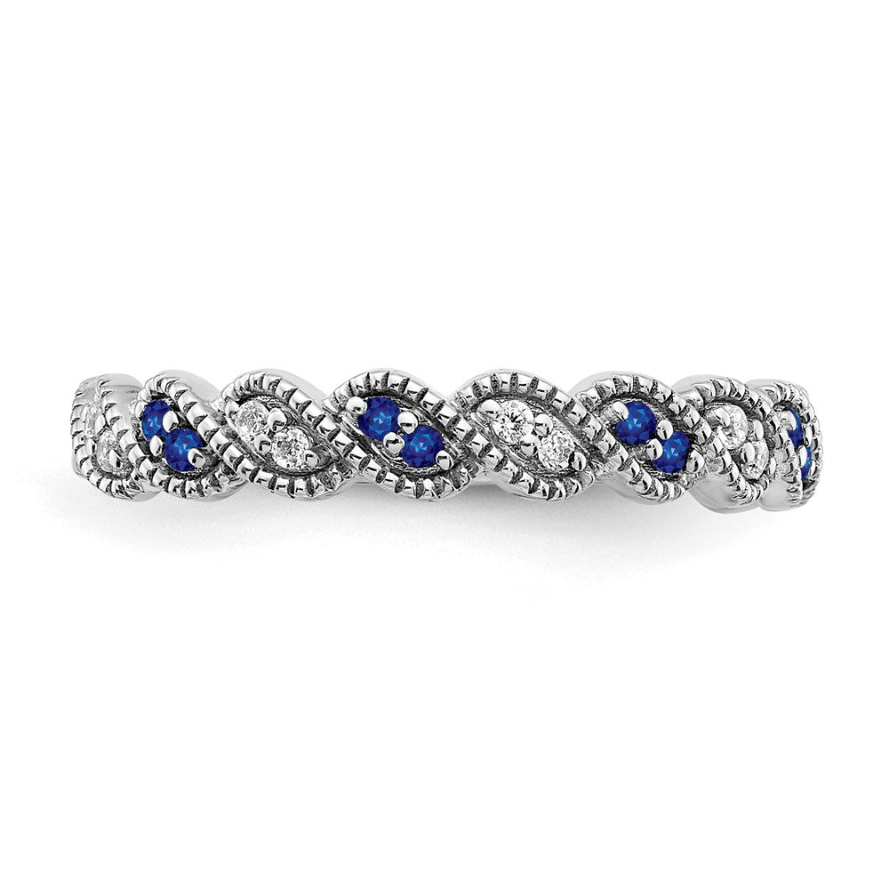14K Weißgold Ring mit Saphir und echtem Diamant im Twist-Design