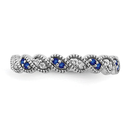 14K Weißgold Ring mit Saphir und echtem Diamant im Twist-Design