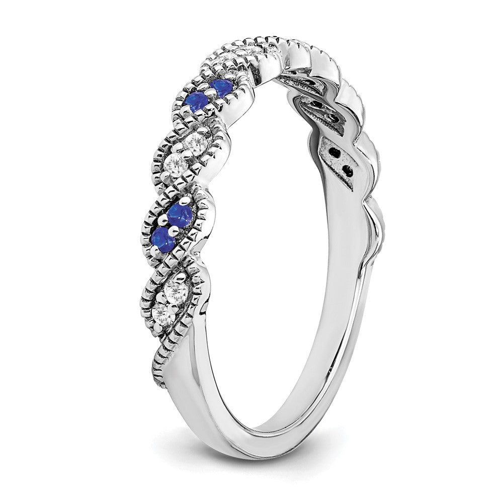 14K Weißgold Ring mit Saphir und echtem Diamant im Twist-Design
