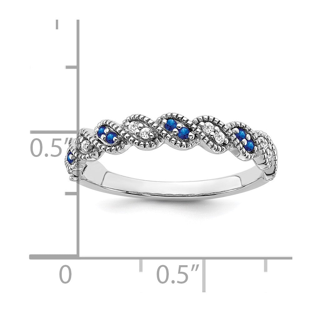 14K Weißgold Ring mit Saphir und echtem Diamant im Twist-Design