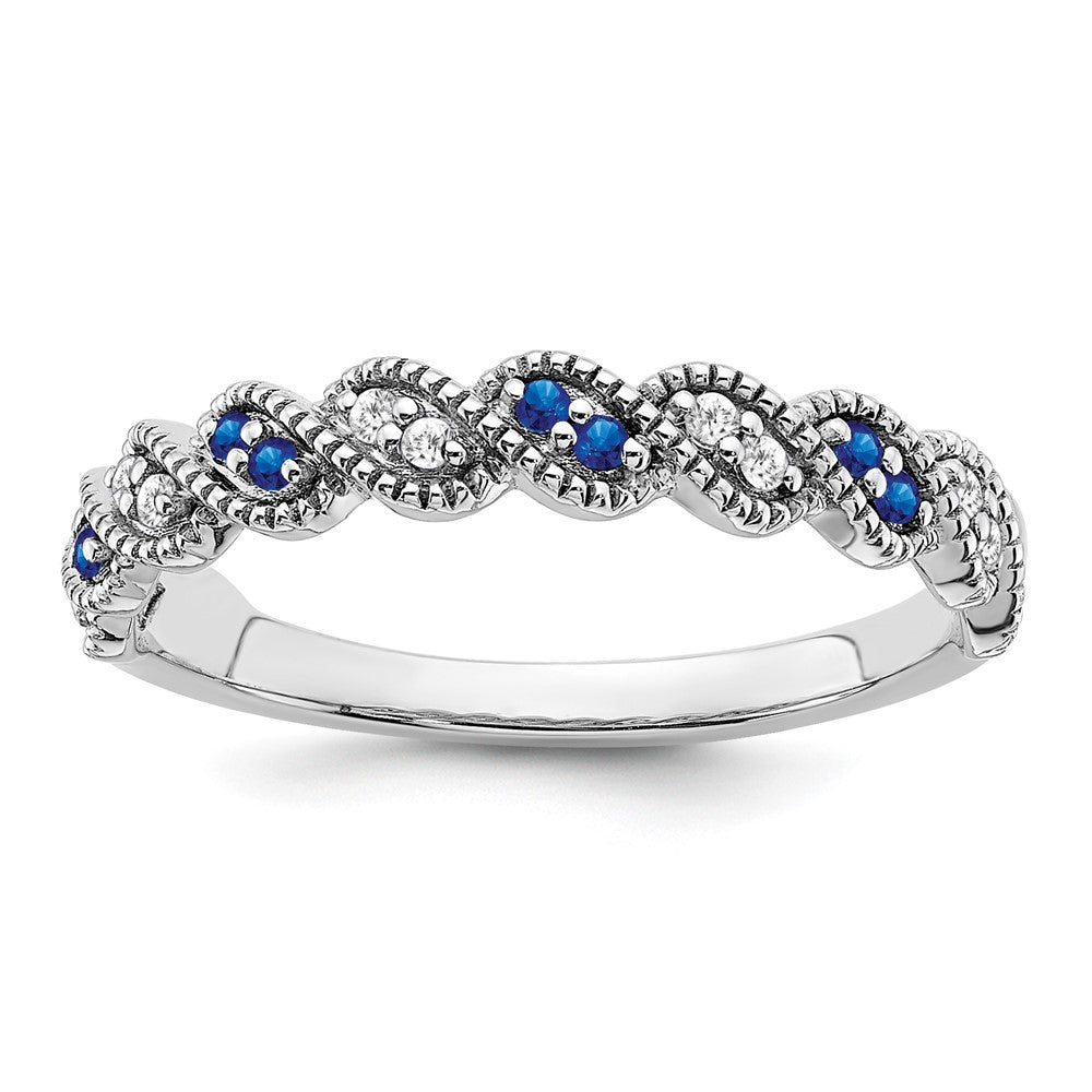 14K Weißgold Ring mit Saphir und echtem Diamant im Twist-Design