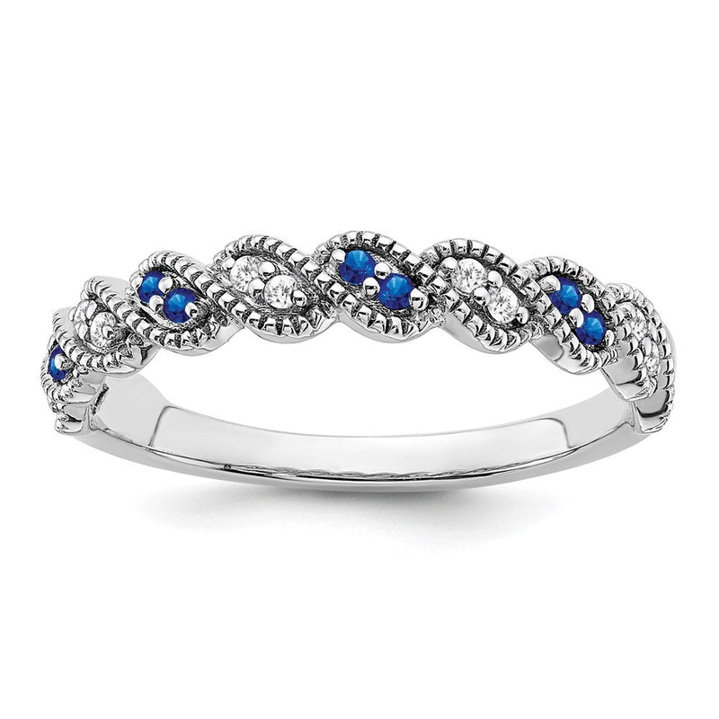 14K Weißgold Ring mit Saphir und echtem Diamant im Twist-Design