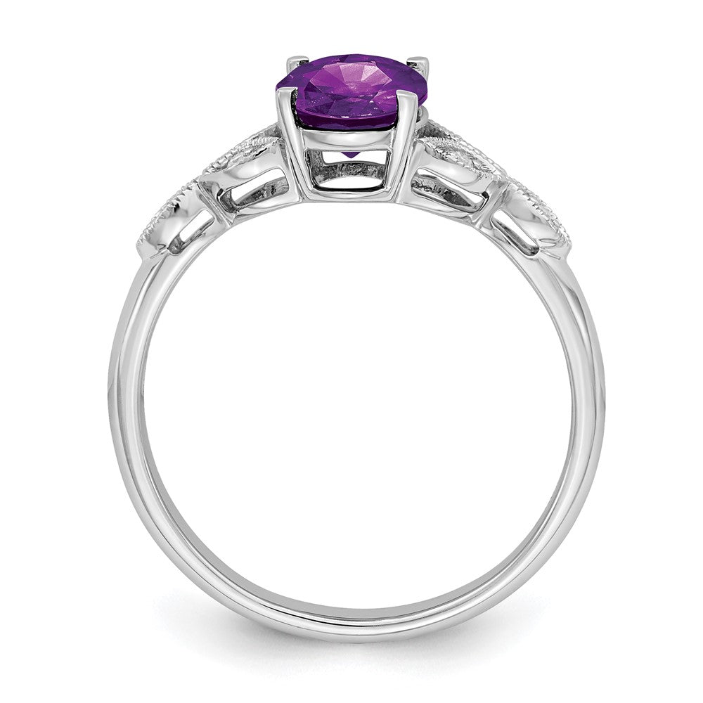 14K Weißgold Ring mit ovalem Amethyst und echten Diamanten