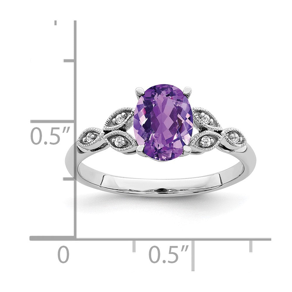 14K Weißgold Ring mit ovalem Amethyst und echten Diamanten