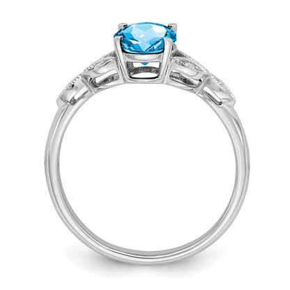 14K Weißgold Ring mit ovalem Blautopas und echten Diamanten