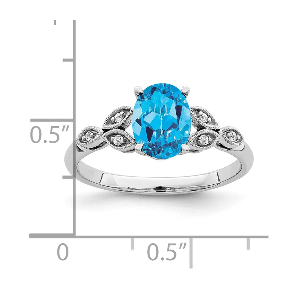14K Weißgold Ring mit ovalem Blautopas und echten Diamanten