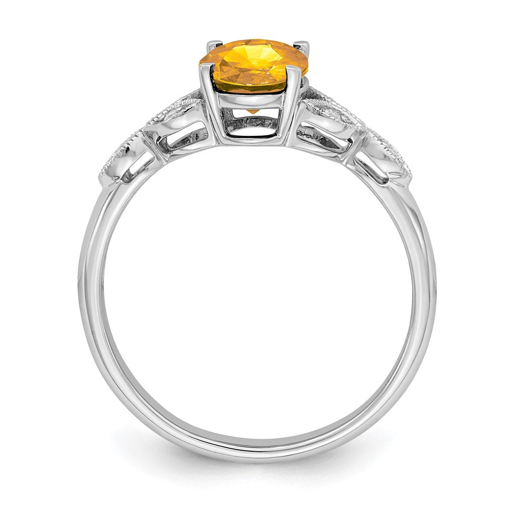 14K Weißgold Ring mit ovalem Citrin und echten Diamanten
