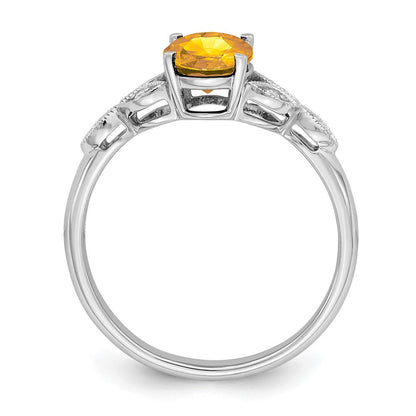 14K Weißgold Ring mit ovalem Citrin und echten Diamanten