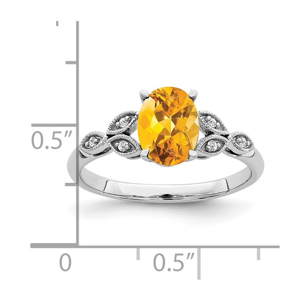 14K Weißgold Ring mit ovalem Citrin und echten Diamanten