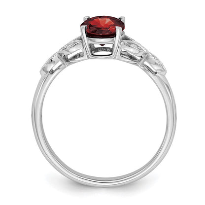 10K Weißgold Oval Granat und Diamant Ring