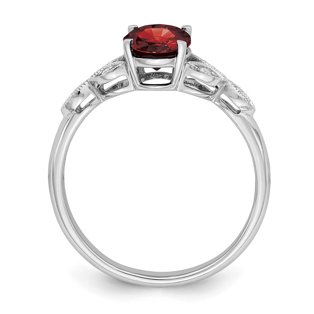 14K Weißgold Ring mit ovalem Granat und echten Diamanten