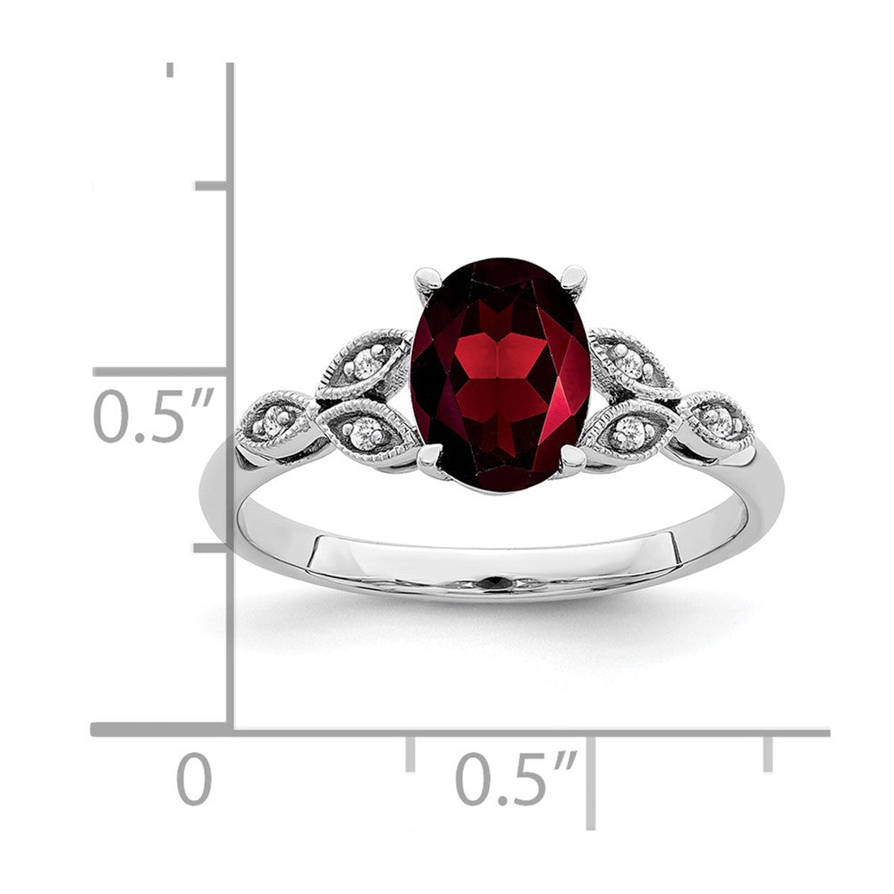 14K Weißgold Ring mit ovalem Granat und echten Diamanten