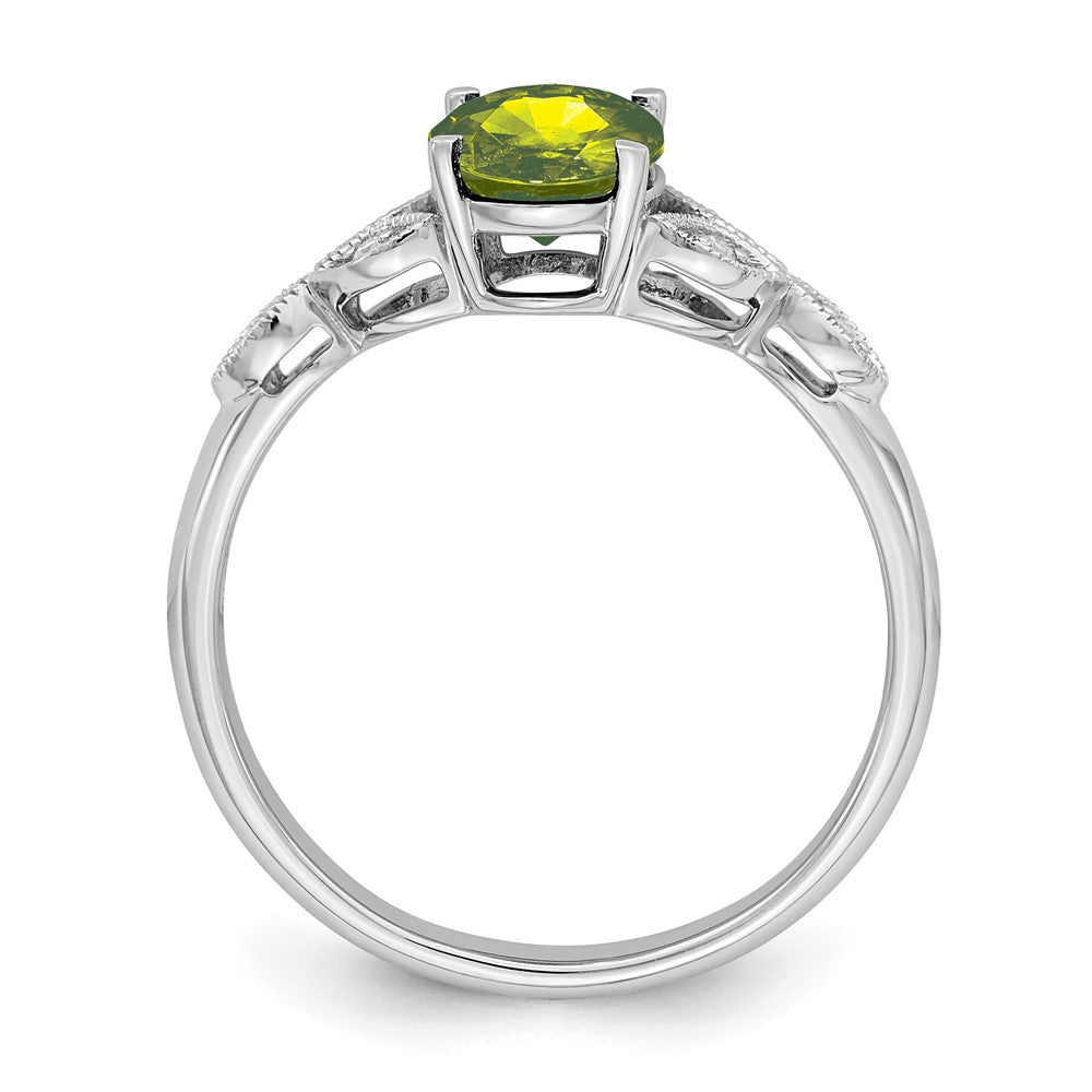 14K Weißgold Ring mit ovalem Peridot und echten Diamanten