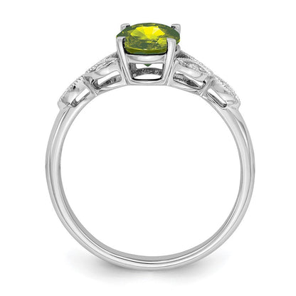 14K Weißgold Ring mit ovalem Peridot und echten Diamanten