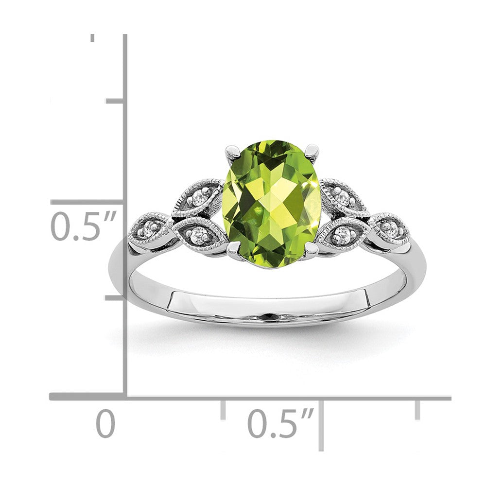 14K Weißgold Ring mit ovalem Peridot und echten Diamanten