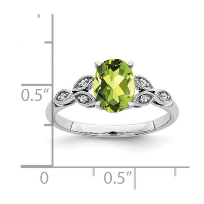 14K Weißgold Ring mit ovalem Peridot und echten Diamanten