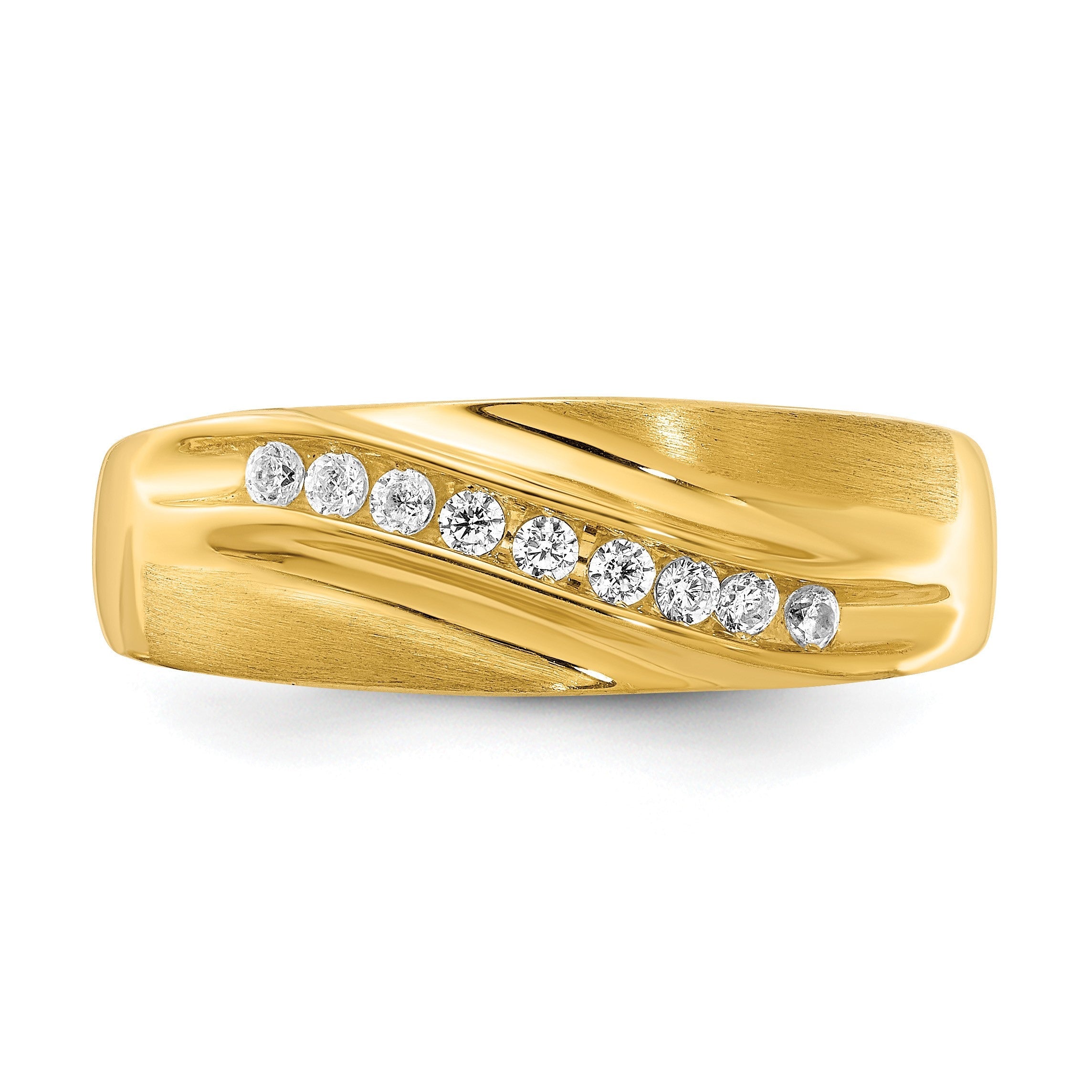 14K Gelbgold Herrenring mit echten Diamanten: Satin, Ost-West