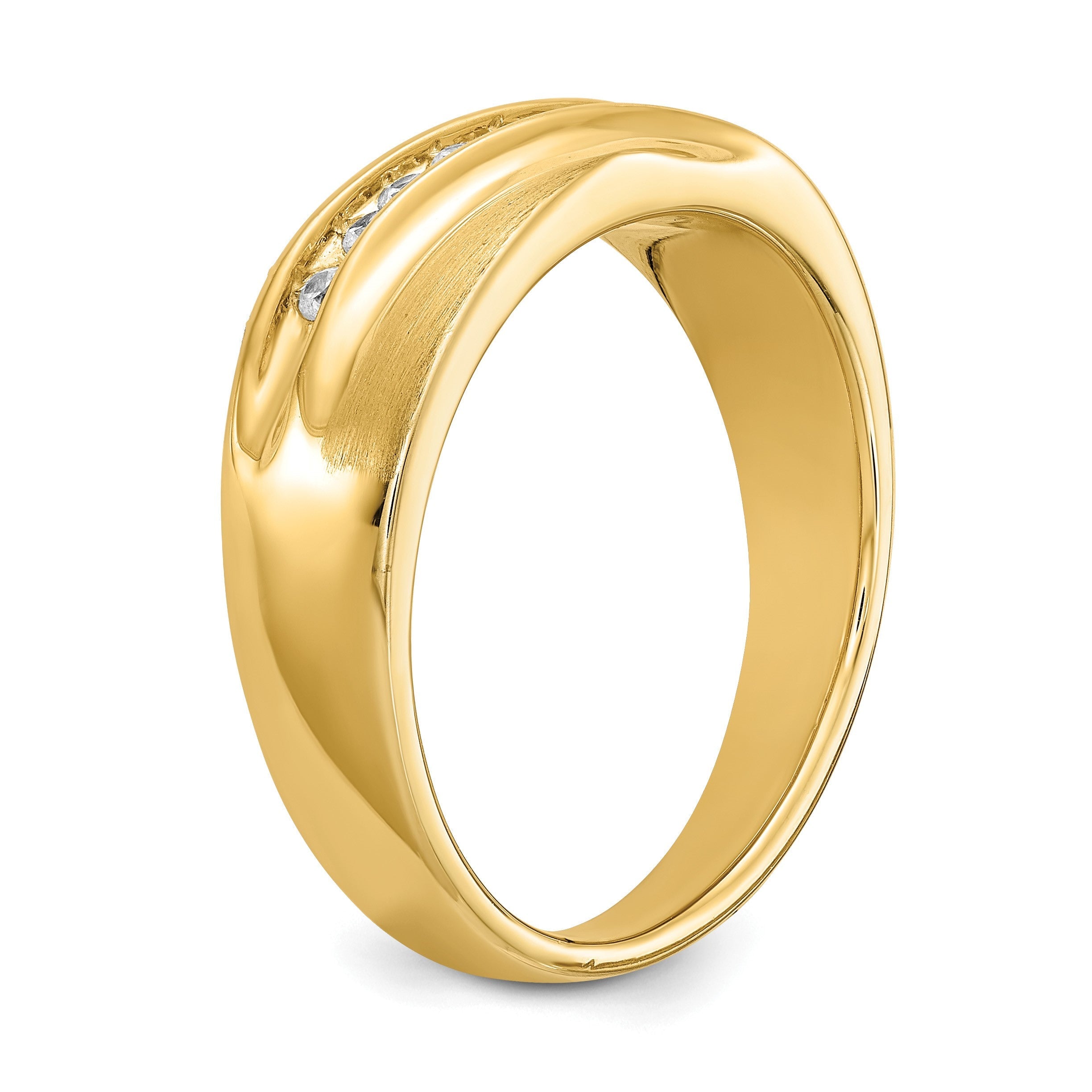 14K Gelbgold Herrenring mit echten Diamanten: Satin, Ost-West