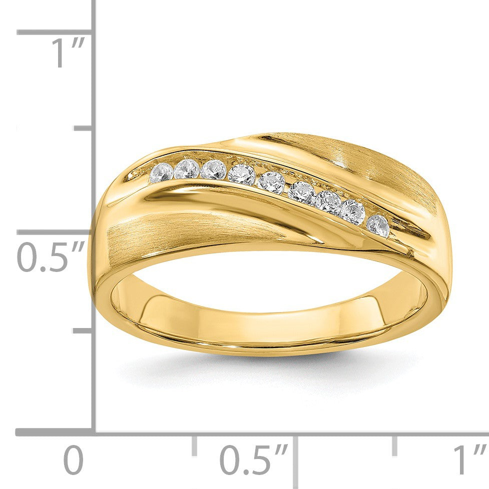 14K Gelbgold Herrenring mit echten Diamanten: Satin, Ost-West