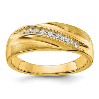 14K Gelbgold Herren-Ring, poliert & satiniert, mit im Labor gezüchteten VS/SI+ G+ Diamanten