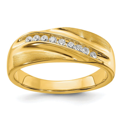 14K Gelbgold Herrenring mit echten Diamanten: Satin, Ost-West