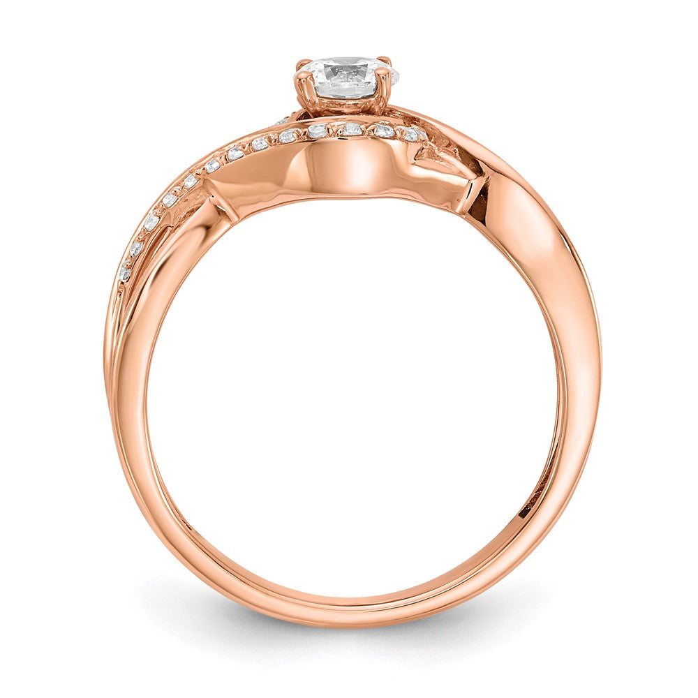 14K Roségold Kreuz (holds 1/3 Karat (4.5mm) Rund Mittig) 1/6 Diamant Halbfassung Verlobungsring