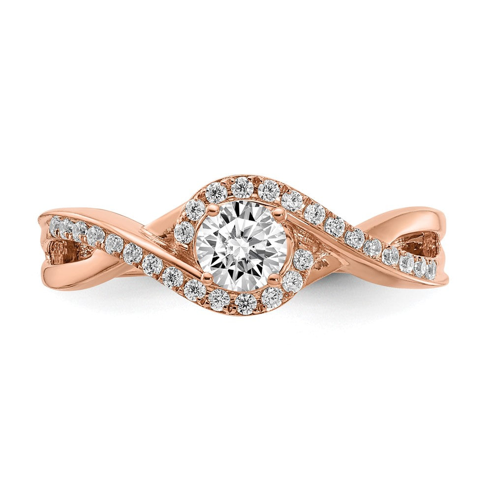 14K Roségold Kreuz (holds 1/3 Karat (4.5mm) Rund Mittig) 1/6 Diamant Halbfassung Verlobungsring