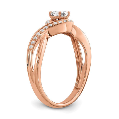 14K Roségold Kreuz (holds 1/3 Karat (4.5mm) Rund Mittig) 1/6 Diamant Halbfassung Verlobungsring