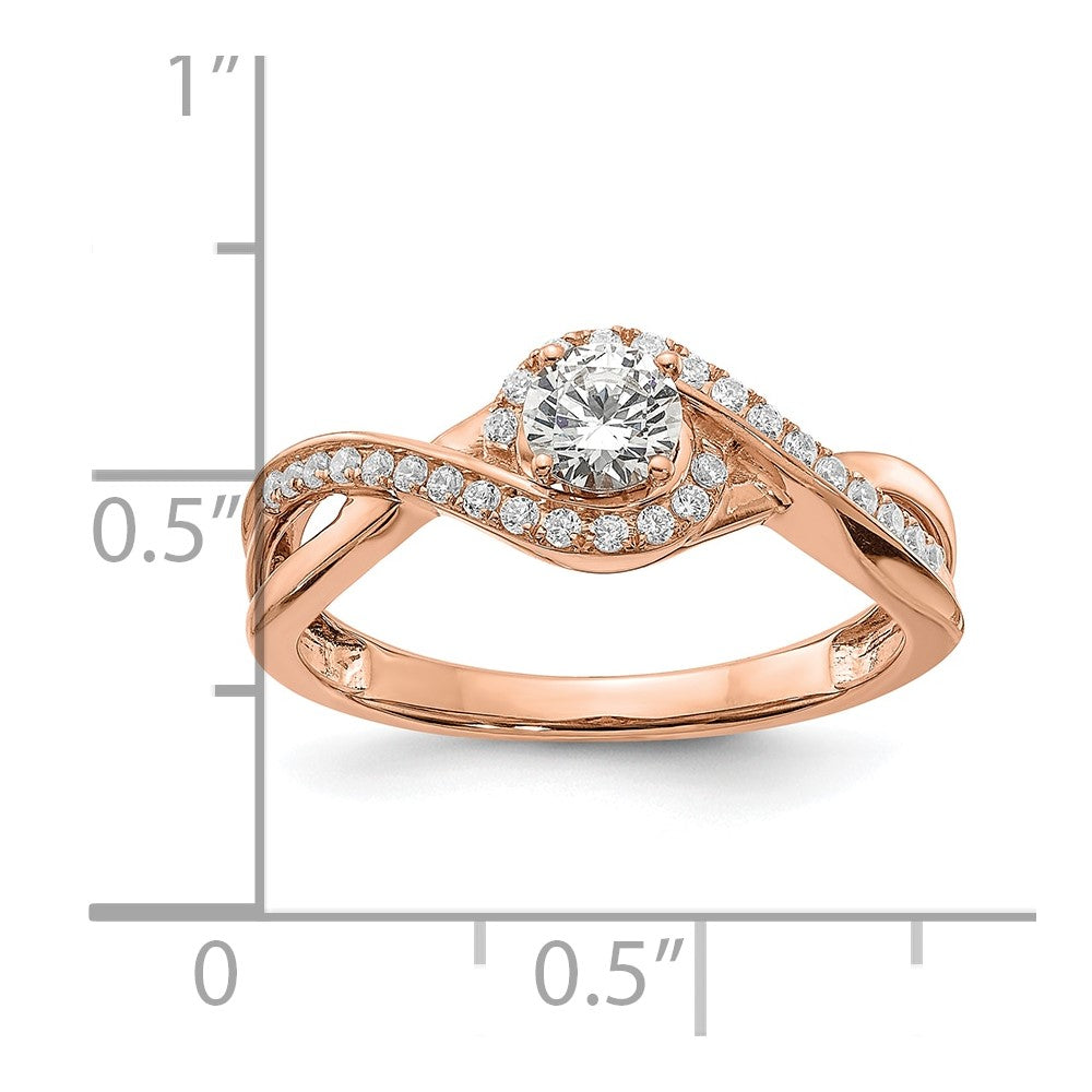 14K Roségold Kreuz (holds 1/3 Karat (4.5mm) Rund Mittig) 1/6 Diamant Halbfassung Verlobungsring