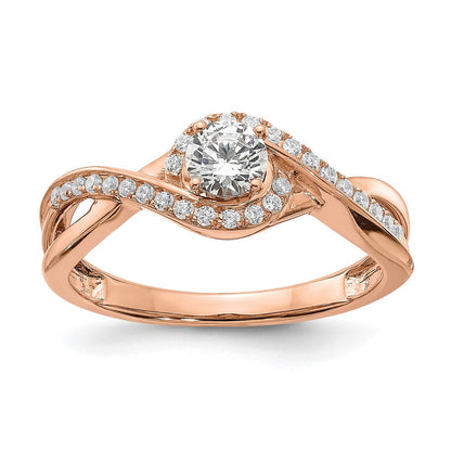 14K Roségold Kreuz (holds 1/3 Karat (4.5mm) Rund Mittig) 1/6 Diamant Halbfassung Verlobungsring